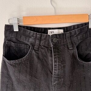 Zara Black Jeweled-Stripe High-Rise Jeans